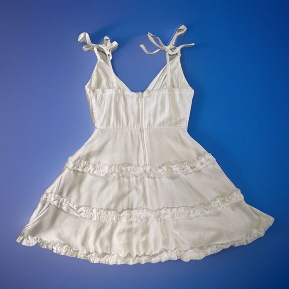 Trixxi Mini Dress Womens M Shoulder Straps White Tiered Ruffles Cottagecore - Picture 7 of 14